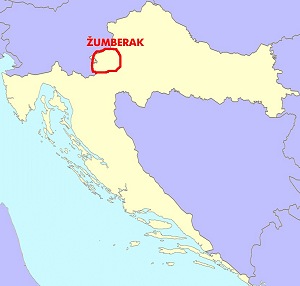 Zumberak region within map of Croatia